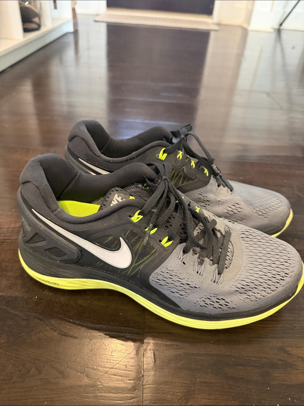 Nike Men’s Gray and Neon Yellow Athletic Running Shoes